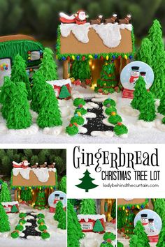 gingerbread christmas tree lot with train and trees