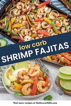 low carb shrimp fajitas with limes and peppers