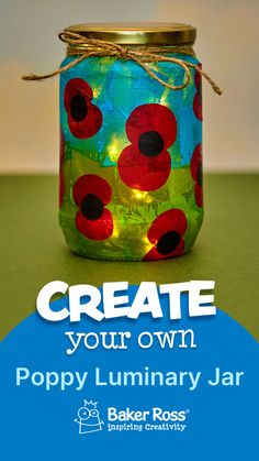 Commemorate Remembrance Day with our DIY Poppy Luminary Jar. Using tissue paper, PVA glue, and LED lights, kids can create beautiful glowing jars. This simple project honours those who served while teaching children about their bravery. Once finished, the jars will shine warmly, making a heartfelt tribute to our heroes.  #rememberanceday #poppycrafts Remembrance Crafts For Kids, Poppy Crafts For Kids Simple, Remembrance Day Activities For Toddlers, Remembrance Day Art For Kids, Remembrance Day Crafts For Kids, Mason Jar Luminaries Diy, Tissue Paper Poppy, Remembrance Day Crafts, Remembrance Day Craft