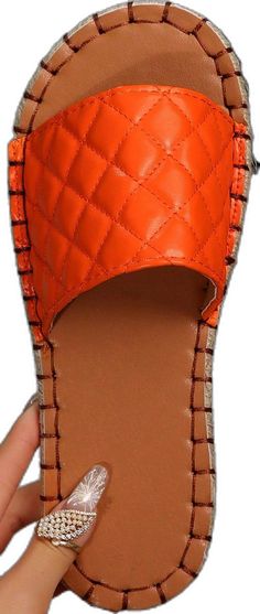 Orange Synthetic Flat Heel Sandals, Comfortable Orange Open Toe Sandals, Trendy Orange Sandals For Beach, Comfortable Orange Summer Sandals, Comfortable Orange Sandals For Summer, Orange Flat Sandals For Beach Season, Orange Closed Toe Summer Sandals, Casual Orange Slide Sandals, Casual Orange Closed Toe Sandals