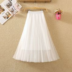 High Waist Mesh Tulle A Line Mid Calf Pleated Skirt - Uniqistic.com Tulle Skirt Women, Womens Tulle Skirt, Long Pleated Skirt, Long Jean Skirt, Womens Pleated Skirt, Mid Calf Skirt, Pleated Long Skirt, Denim Skirt Women, Mesh Skirt