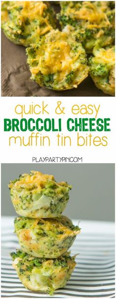 broccoli and cheese muffins are stacked on top of each other