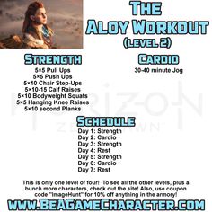 the aloy workout level 2 is shown in this poster, with instructions for how to do