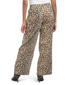 Elastic Back Waist, Waist Rise: 11.75In, Animal Print, Ankle Length, Wide Leg, 2 Front Pockets, 2 Back Pockets, High Rise Waist, Zip Fly With Button Closure, Inseam: 29.5In, Taken From Size S, Cotton, Imported | Denim Wide Leg Animal Printed Pants for Women | Cotton Animal Print Pants, Denim Wide Leg, High Waisted Flares, House Of Harlow 1960, House Of Harlow, Wide Leg Denim, Printed Pants, Denim Shop, High Jeans