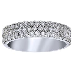 Three rows of spectacular diamonds sparkle across the entire top half of this white gold CW Signature ring.- 18K WHITE GOLD.- DIAMOND WEIGHT: 0.84 CTW.- DIAMOND QUALITY: GH (NEAR COLORLESS) SI (SLIGHTLY INCLUDED).- FINGER SIZE: 6.5.- American Made.- Die Struck.- Ideal Cut Diamonds.- Nickel Free.- 5 Year Warranty.- Also available in Yellow Gold or Platinum.- Can be ordered in most finger sizes.- Price may vary by finger size and metal fluctuations. White Gold Sparkling Diamond Ring Fine Jewelry, Fine Jewelry Sparkling White Gold Diamond Ring, Sparkling White Gold Diamond Ring Fine Jewelry, Sparkling White Gold Diamond Ring, Diamond White Diamond Ring, White Diamond Sparkling Ring, Dazzling White Eternity Band With Brilliant Cut, Dazzling White Brilliant Cut Eternity Band, White Sparkling Diamond Ring