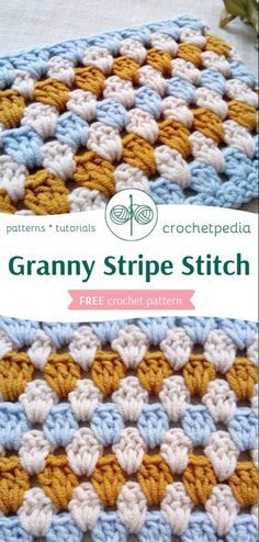 the granny stripe stitch crochet pattern is shown in two different colors