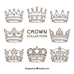 hand drawn crown collection in brown and white