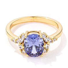 LOVCIA Radiant Elegance 3ct Oval Tanzanite CZ Gold Plated Engagement Ring Lavender Diamond, Purple Tanzanite, Ring Purple, Cz Rings Engagement, Purple Diamond, Tanzanite Ring, Oval Ring, Back Jewelry, Deco Ring