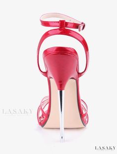 Lasaky - Womens Patent Leather High Heel Sandals - Red Open-Toe Heels with Elegant Knot Detailing Party Sandals With Red Sole And Ankle Strap, Red Open Heel Sandals For Party, Red Strappy Heels For Party, Red High Heel Sandals For Evening, Red Strappy Sandals With 4-inch Heel, Red Platform High Heel Sandals, Red Synthetic Sandals For Party, Red High Heel Strap Shoes, Red High Heel Shoes With Strap