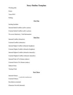 an outline for a story outline template with the title and page numbers in red text