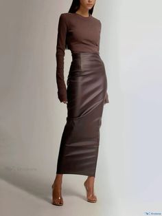 OrcaJump - Urban Classic: Pu Regular Fit Faux Leather Skirt Maxi Styles, Autumn Dress, Faux Leather Skirt, Fitted Trousers, Classy Women, Types Of Skirts, Dance Wear, Color Combos, Dress Length