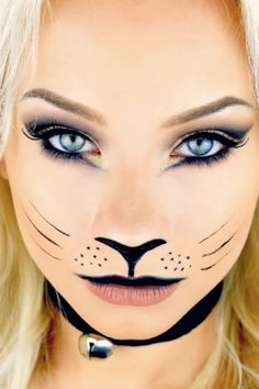 Cat Costume Makeup Kids, Diy Adult Cat Costume For Women, Cat Facepainting Simple, Zombie Cat Costume, Cat Costume Hairstyles, Womens Cat Costume Halloween, Halloween Cat Makeup Looks, Halloween Cat Face Paint, Halloween Cat Face Makeup