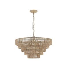 a chandelier hanging from the ceiling with an oval shape and wicker design