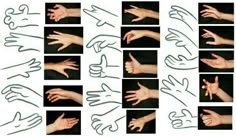 many different pictures of hands with fingers pointing at the same person's hand,