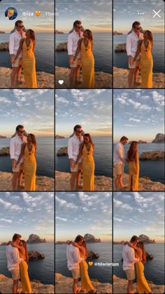 a couple kissing in front of the ocean