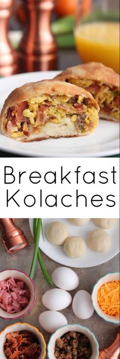 breakfast kolaches with eggs, ham and cheese