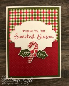 a card that says wishing you the sweetest season with a candy cane on it