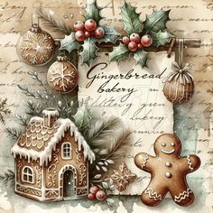 Christmas Images Printable, Gingerbread Images, Ephemera Cards, Gingerbread Bakery, Decoupage Printables, Christmas Decoupage, Paper Decoupage, Crafts Jewelry, Unique Canvas