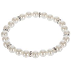 It's your special day, so add a string of pearls for an elegant presentation with Pearl & Rhinestone Bracelet. Featuring faux pearls and rhinestone spacer beads, this beautiful bracelet is simple enough to coordinate with dresses of all styles. Slip it onto your wrist, and make your way down the aisle to your love. Dimensions: Width: 2 3/4" Package contains 1 bracelet. Formal White Pearl Bracelets, Formal White Pearl Embellished Bracelets, Classic Pearl Bracelets For Party, Adjustable Pearl Bracelet For Formal Events, Elegant White Pearl Crystal Bracelet, Round Pearl Beaded Bracelets For Wedding, Pearl Beaded Bracelets For Wedding, Pearl White Round Pearl Bracelet For Party, Elegant Beaded Pearl White Crystal Bracelet