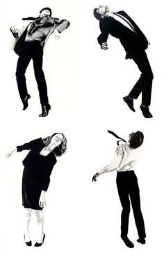 four black and white images of people dancing