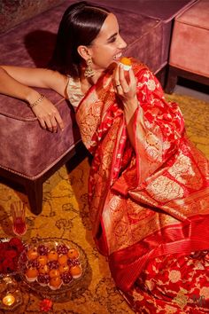 Wedding Saree Indian, Katan Silk, Wedding Saree, Traditional Wear, Shades Of Red, Saree Wedding, Hand Weaving