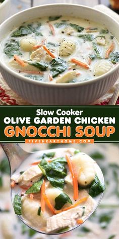 Your fall comfort food ideas must have this Slow Cooker Olive Garden Chicken Gnocchi Soup! Not only is this soup recipe for dinner thick and creamy, but it is also a healthier, lightened-up copycat of the classic. You'll love this easy crockpot meal! Slow Cooker Chicken Gnocchi Soup, Slow Cooker Chicken Gnocchi, Slow Cooker Olive Garden Chicken, Olive Garden Chicken Gnocchi, Olive Garden Chicken, Chicken Gnocchi Soup Olive Garden, Warm Soup Recipes, Chicken Gnocchi, Best Crockpot Recipes