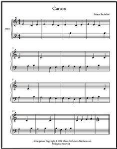 the canon sheet music for piano