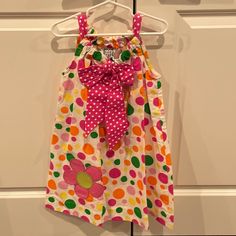 Cute Spring Dress With Polka Dots And Flower Size 6 White With Green, Orange, Yellow, Pink Polka Dots Brand - Mis-Tee-V-Us New With Tags Polka Dot Cotton Playtime Dress, Polka Dot Summer Playtime Dresses, Summer Polka Dot Dresses For Playtime, Polka Dot Summer Dresses For Playtime, Cute Polka Dot Cotton Dress, Cute Polka Dot Dress-up Dresses, Playful Polka Dot Fitted Dress, Playful White Floral Print Sundress, Cute Polka Dot Dress For Dress-up