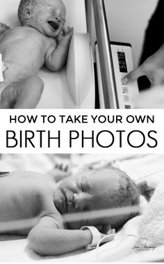 a baby laying in a crib with the words how to take your own birth photos