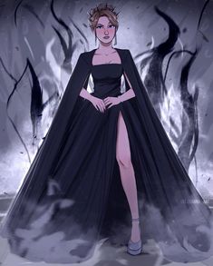 a drawing of a woman in a black gown