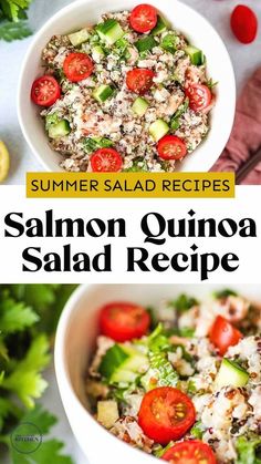 salmon quinoa salad recipe with tomatoes and cucumbers