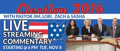 Don't miss the live stream on our website, Roku, or Apple TV on November 8th at 6:00 PM CT for LIVE commentary on the election with Pastor Jim, Lori, Zach, and Sasha! https://jimbakkershow.com/watch-us-live/ Tv