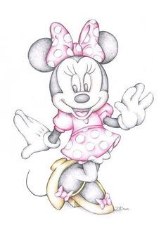 a drawing of minnie mouse in pink and white