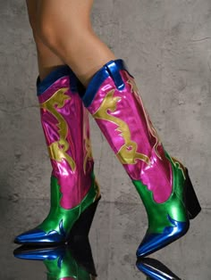 If you're looking for boots that seamlessly blends Western and modern style, Juliana boots are the perfect choice. These metallic multicolor boots feature a pointed toe and block heel, making them the perfect statement piece for any outfit. Comes in pink or teal blue.Juliana Women's Multicolor Pointy Toe Cowboy Boots Pink         Women Shoes, size features are:Bust: ,Length: ,Sleeve Length: Mexico Passport, Metalic Shoes, Rainbow Boots, Colorful Boots, Daisy Duke Shorts, Patchwork Boots, Sparkly Outfits, Colored Boots, Daisy Duke