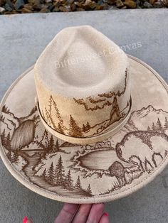 Burned Hat Mountains, Western Style Fedora With Flat Crown For Country Events, Country Style Fedora With Flat Crown For Country Events, Western Fedora With Flat Crown For Western-themed Events, Country Style Fedora For Rodeo With Flat Crown, Country Style Fedora With Flat Crown For Rodeo, Country Style Fedora For Western-themed Events, Country Style Flat Crown Fedora For Rodeo, Summer Brimmed Felt Hat For Western-themed Events