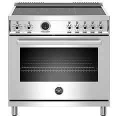 a stainless steel oven with four burners