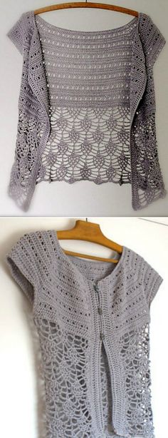 two pictures of the same sweater, one with an openwork design and another with crochet