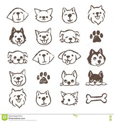 set of dog heads with different breeds and colors