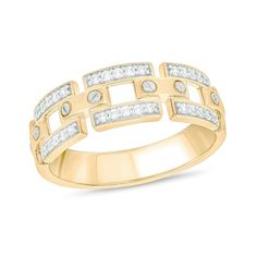 a yellow gold ring with white diamonds