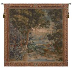 an old tapestry hanging on the wall with trees and animals in it's natural habitat