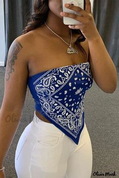 Olivia Mark - Red Sleeveless Top with Alluring Fashion Print Bandana Crop Top, Handkerchief Top, Top Azul, Bandana Top, Backless Tank Top, Top Bustier, Crop Top Women, Skirt Shoes, Printed Sleeveless Top