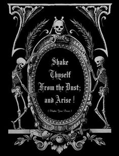 a black and white poster with skeletons in the frame, saying shakespeare from the last and arte