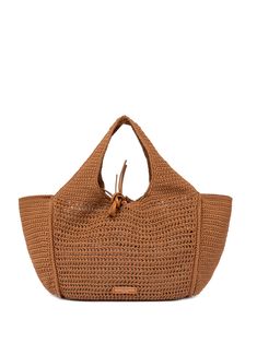 Measurements 32 x 27 x 9 cm | Gianni Chiarini Women's Euforia Leather Shopping Bag in Crochet Fabric in Copper | SS24 Crochet Fabric, Raffia Bag, Copper, Crochet, Leather, Fabric