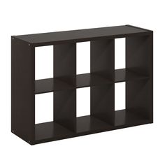 a black shelf with four shelves on each side