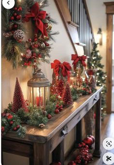 christmas decorations on a mantle in a house