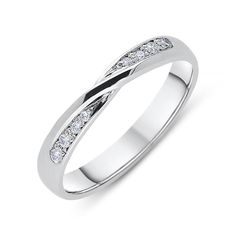 a white gold wedding ring with channeled diamonds