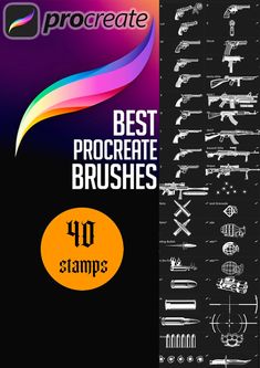 the best procreate brushes for photoshopped with 40 stamps, including an image of