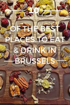 the top ten places to eat and drink in brussels, france with text overlay