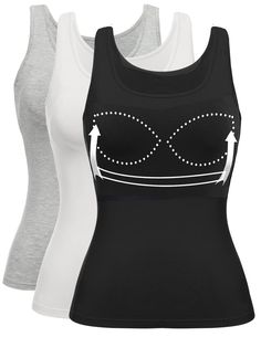 PRICES MAY VARY. Low-key design of the tank tops for women. This versatile camisole looks great without the extra bulk of a separate camisole and bra. You don't need to wear separate bra and you just need to wash the one item. The pads can not be removed. No rims bra. No compression on bust is more health and comfort. You can sleep and lounge in all-day comfort. No other bra offered that benefit or provided such comfort and security for 24 hours like a pyjama top. You will ever wear. Basic piece White Sleeveless Camisole With Medium Bust Support, Shaping Tank Top With Medium Bust Support, Seamless Stretch Sleeveless Tops, Fitted Seamless Sleeveless Camisole, Black Shaping Sleeveless Tank Top, Black Shaping Tank Top, Shaping Black Sleeveless Top, Seamless Shaping Tops, Shaping Sleeveless Tank Top With Built-in Bra