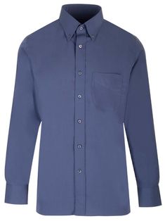 Blue parachute silk shirt from Tom Ford, with classic collar, patch pocket on the chest and front button closure. Classic Shirts For Men, Silk Shirt For Men, Versace Designer, Best Wallet, Shirt Skirt, Shirts For Men, Silk Shirt, Square Scarf, Lace Boots